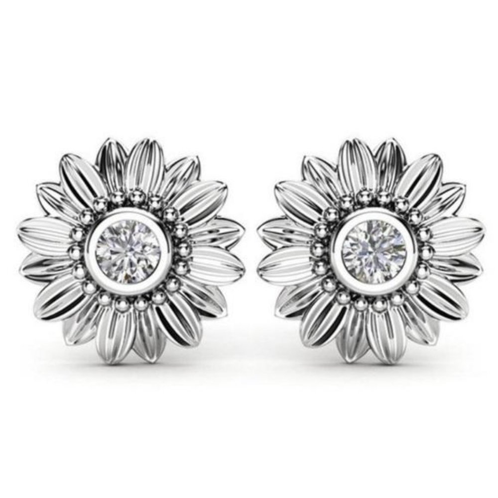 STERLING SILVER SUNFLOWER STUD EARRINGS, NICE EARRINGS, CUTE EARRINGS